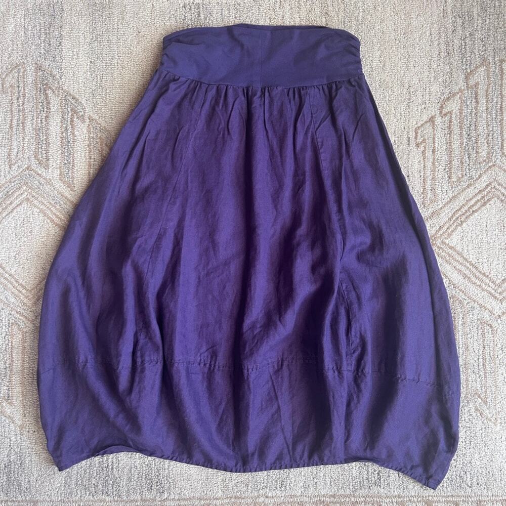 linen lagenlook skirt barrel midi elastic waist boho art teacher purple XL